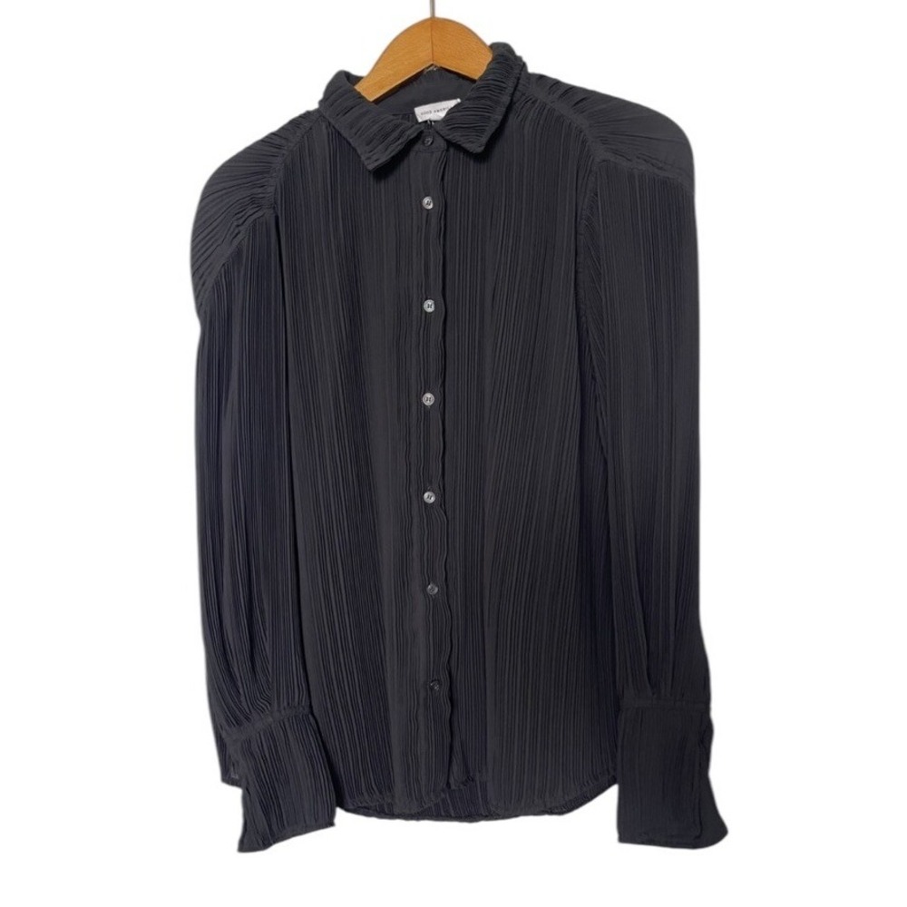 Good American‎ Plisse Button Down Women 1/2 Black Pleated Long Sleeve GWT0151